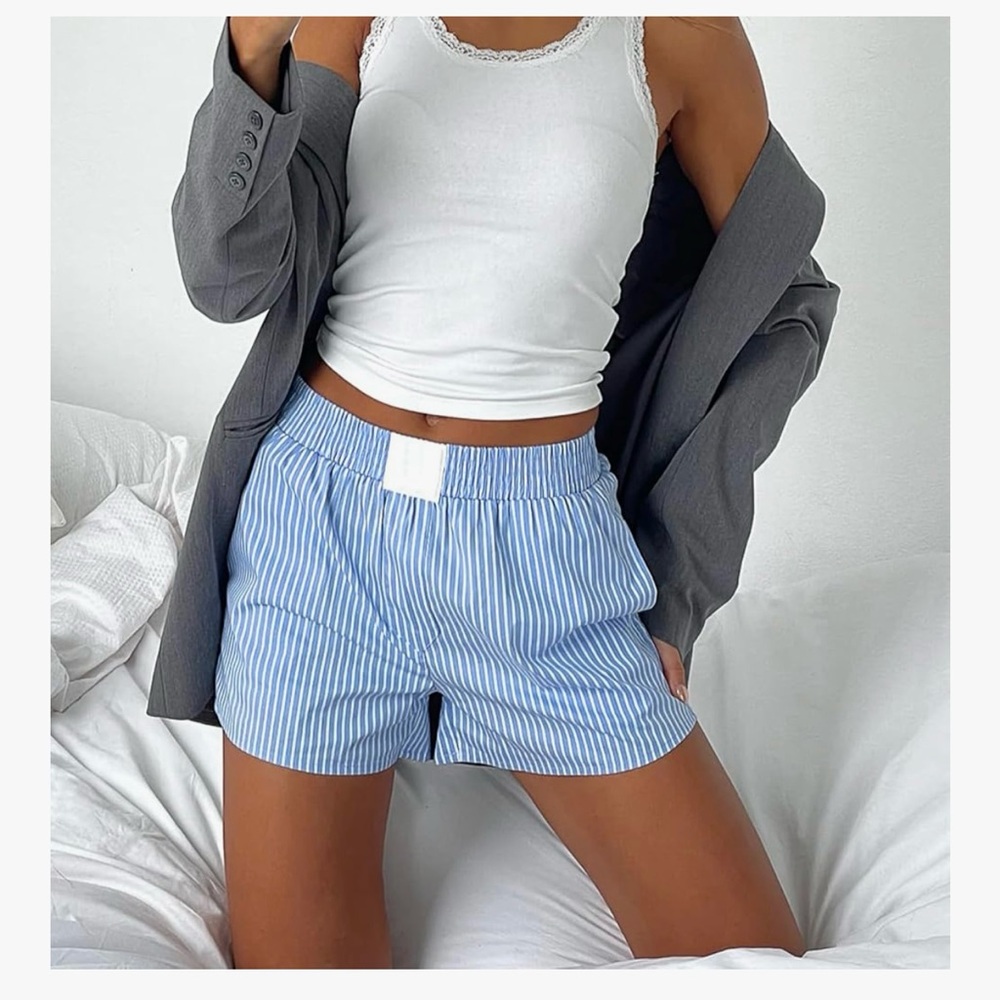 Amazon Women's High Waist Blue Striped Shorts